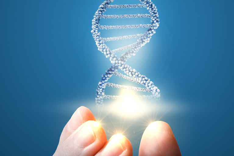 mano che mostra la doppia elica del DNA